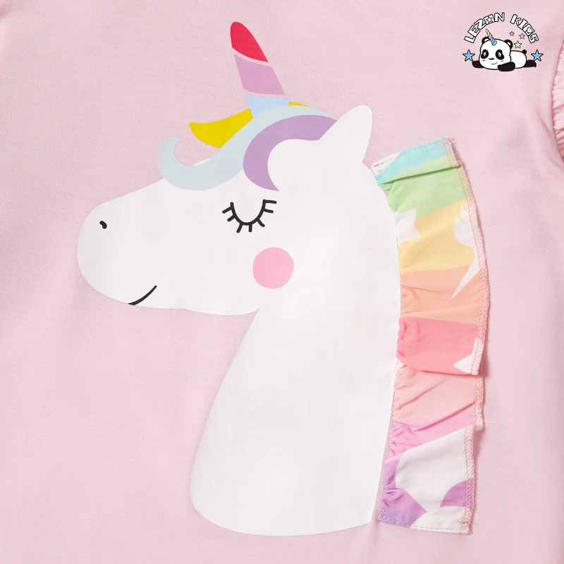 LEZONKIDS - Girls Clothing Dresses Sets Unicorn Print Ruffle Long Sleeve T-shirt Rainbow Tulle Dress Skirt Baby Girls Clothing Sets